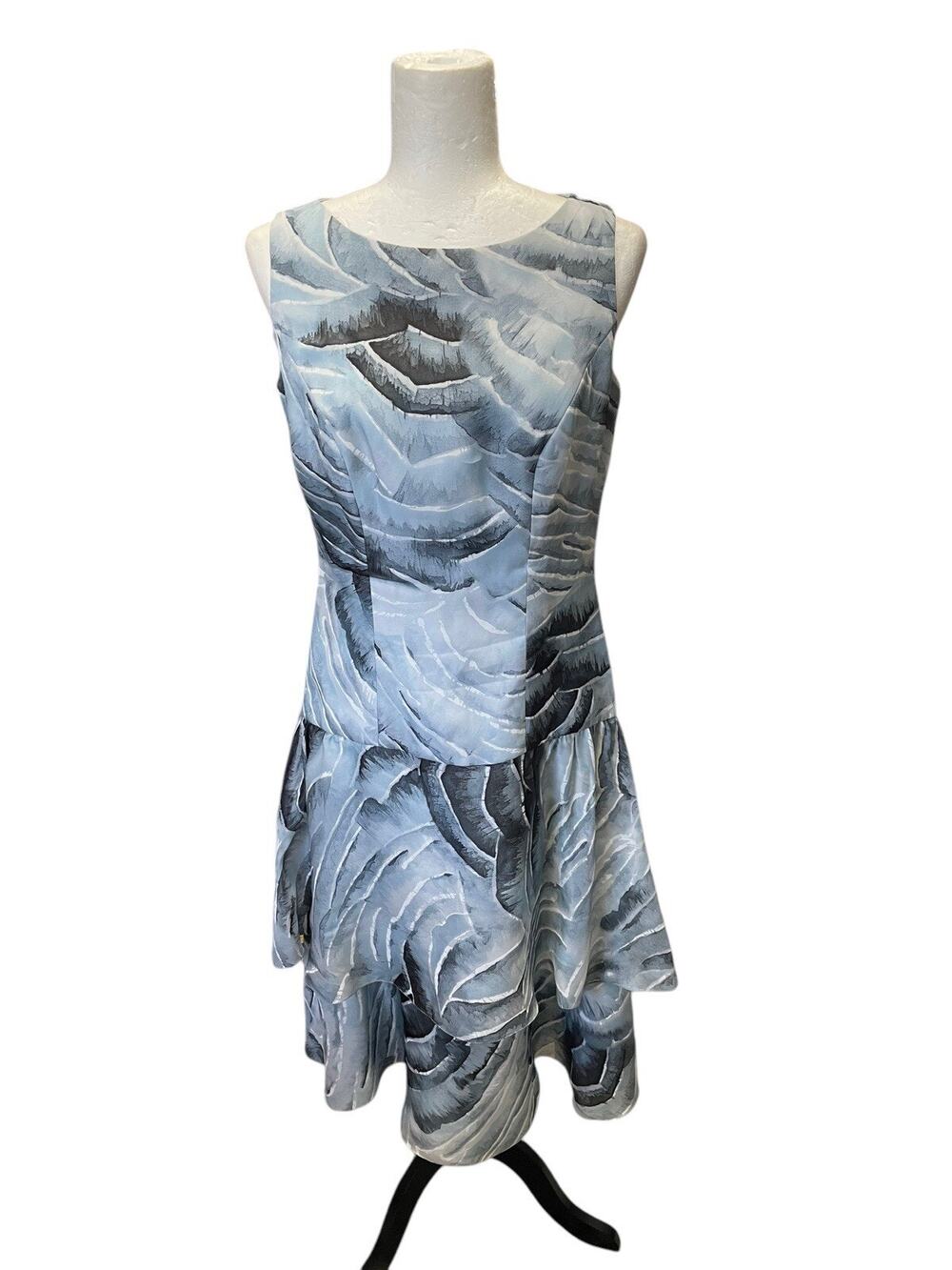 Carolina Herrera Marbled Wave Cocktail Dress Silk Blend Drop Waist Sleeveless 6